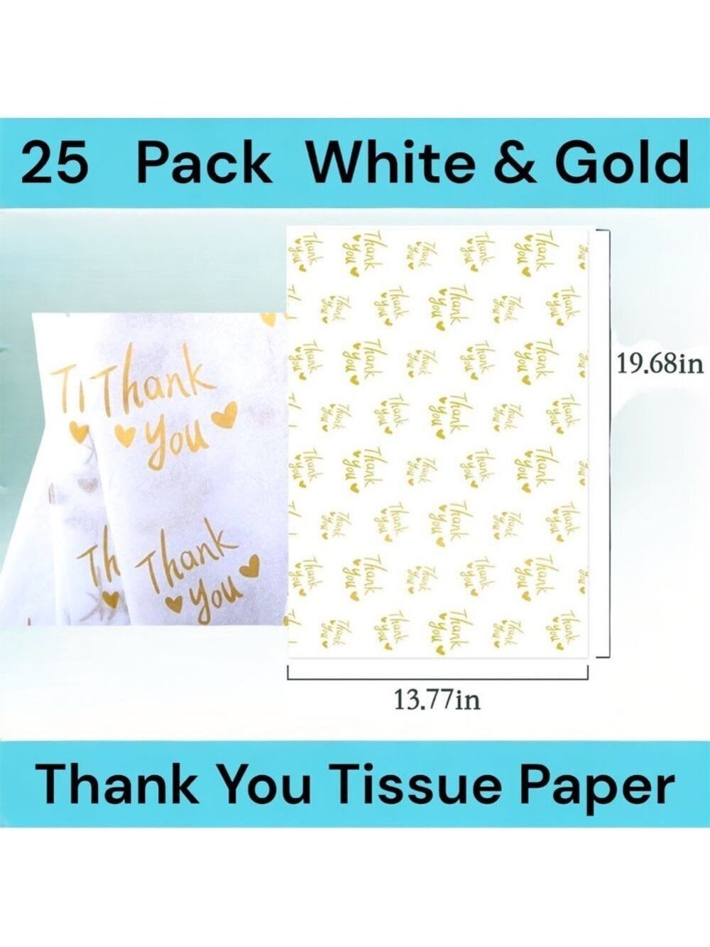 25 Thank You Tissue Paper Sheets, 20x14 PRICE IS FIRM White and Gold